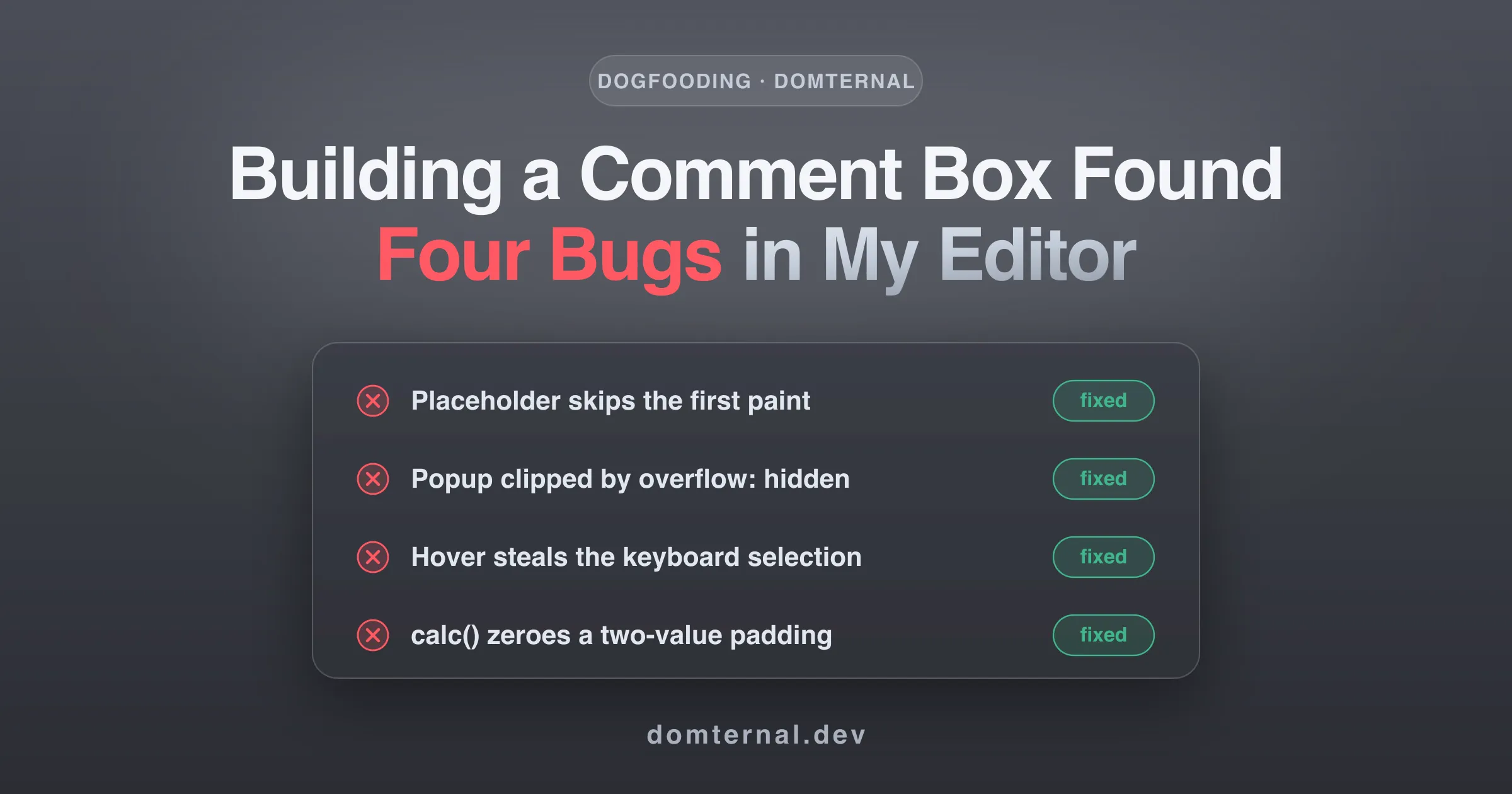 Four bugs a comment box found in Domternal