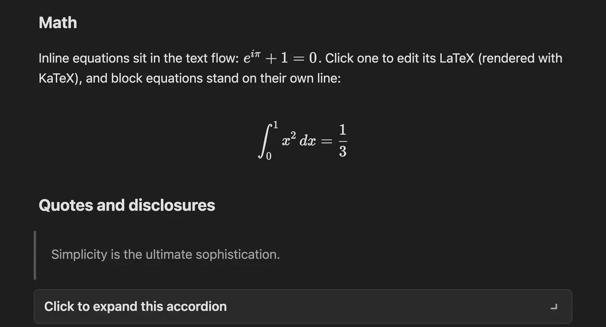 A paragraph with an inline rendered equation in the run of text, above a centred block equation on its own line