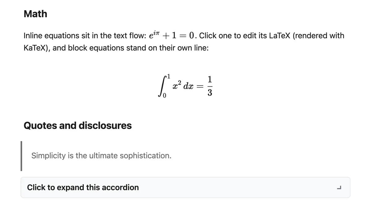 A paragraph with an inline rendered equation in the run of text, above a centred block equation on its own line