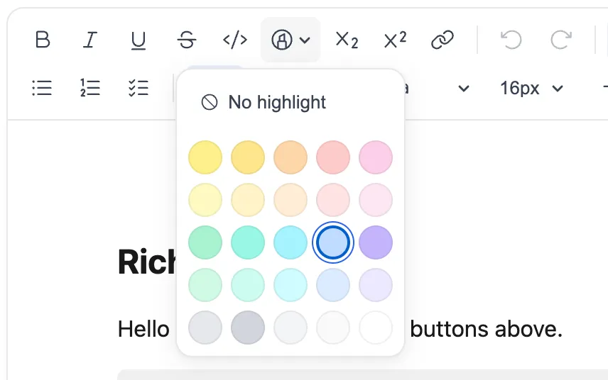 Color palette with a focus ring on one swatch