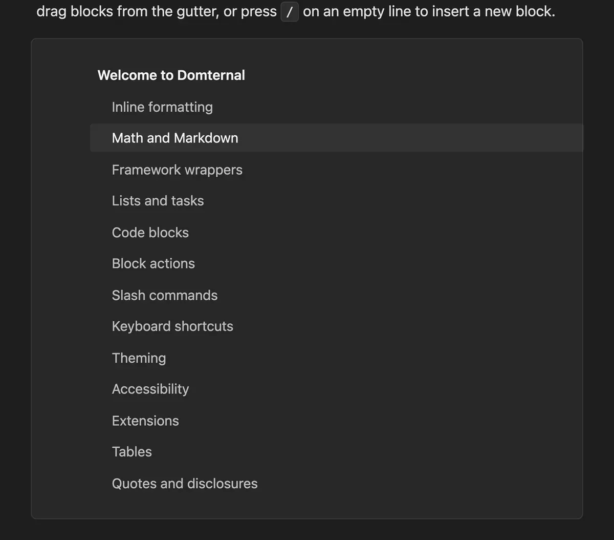 An in-document table of contents block listing the headings of the page, with the current section highlighted