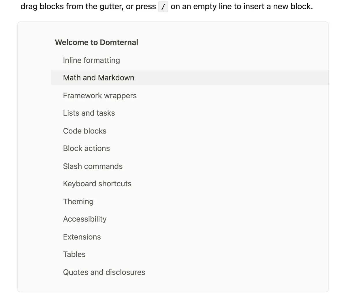 An in-document table of contents block listing the headings of the page, with the current section highlighted