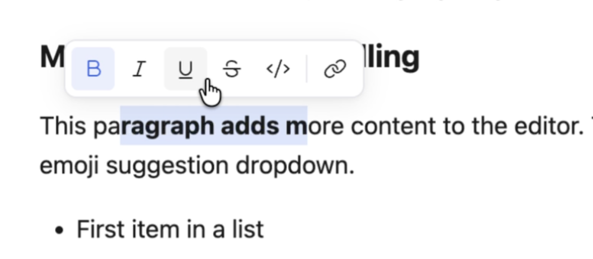 Bubble menu with Bold button active on selected bold text