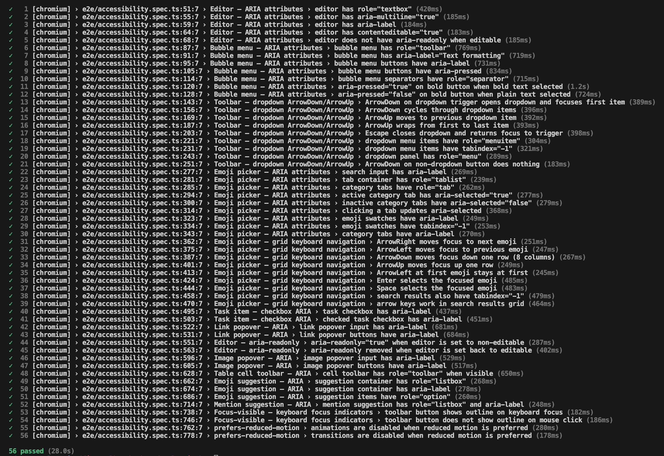 Playwright accessibility test results for the Angular demo app
