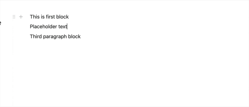 Hovering the left gutter reveals the block handle; clicking the plus button opens the insert menu