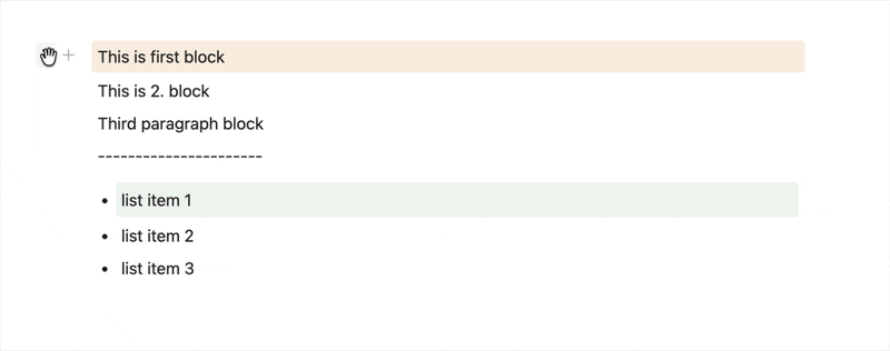 Dragging a list item by its handle to reorder it, then dragging another to the right to nest it as a child
