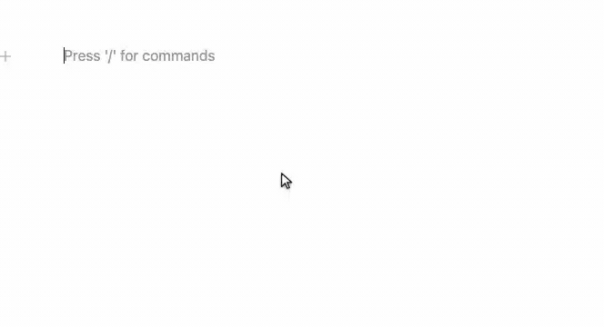 Pressing Enter leaves a clean empty line with a faint hint; the insert menu only appears after typing slash
